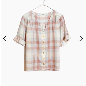 Madewell Village Ruffle Sleeve Shirt in Plaid